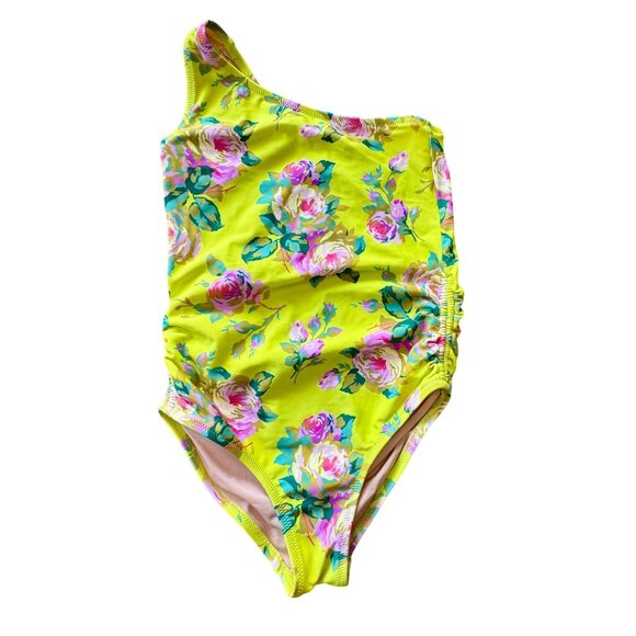 Crewcuts Other - CREWCUTS One-Shoulder Floral Swimsuit Girls 6-7 Yellow Asymmetric One Piece Girl